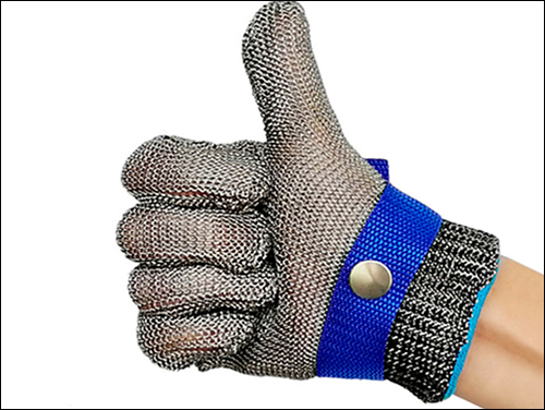 Stainless ring mesh gloves with nylon straps
